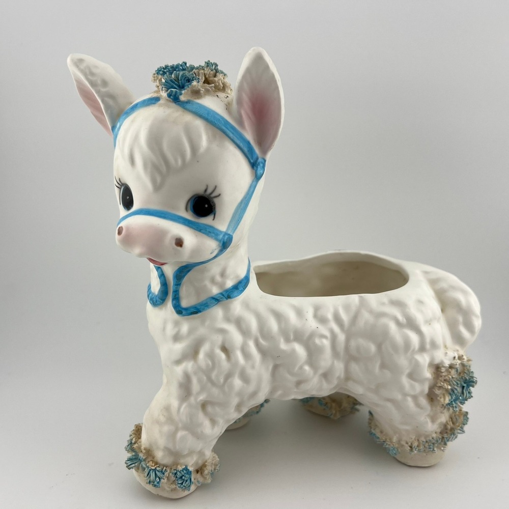Vintage 1960 Samson Donkey Planter Blue Spaghetti Trim 7 Inch